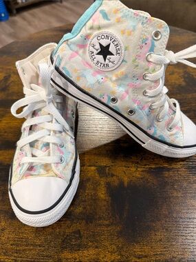 Converse White High-Top Sneakers with Pastel Pink, Blue, and Mint Accents
